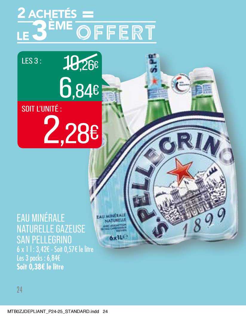 eau minérale naturelle gazeuse san pellegrino 2 achetés = le 3ème offert