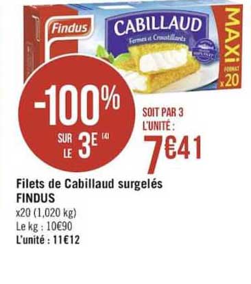 Filets De Cabillaud Surgelés Findus -100% Sur Le 3e