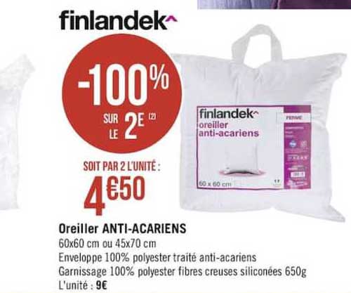 finlandek oreiller anti acariens -100% sur le 2e