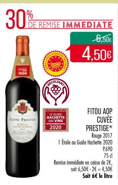 fitou aop cuvée presitge 30% de remise immédiate
