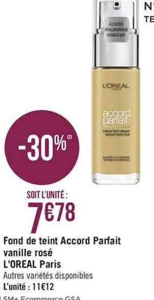 fond de teint accord parfait vanille rosé l'oréal paris