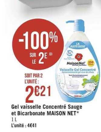 gel vaisselle concentré sauge et bicarbonate maison net -100% sur le 2e