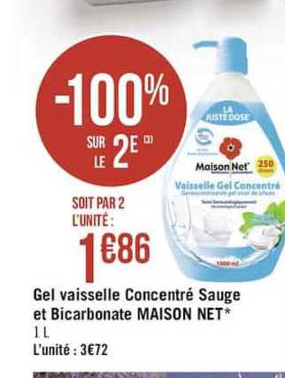 gel vaisselle concentré sauge et bicarbonate maison net -100% sur le 2è