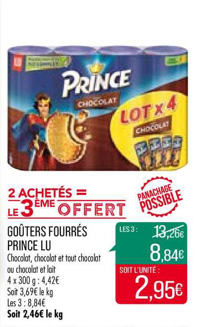 goûters fourrés prince lu 2 achetés = le 3ème offert