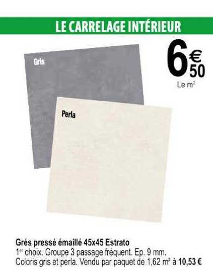 grés pressé émaillé 45x45 estrato