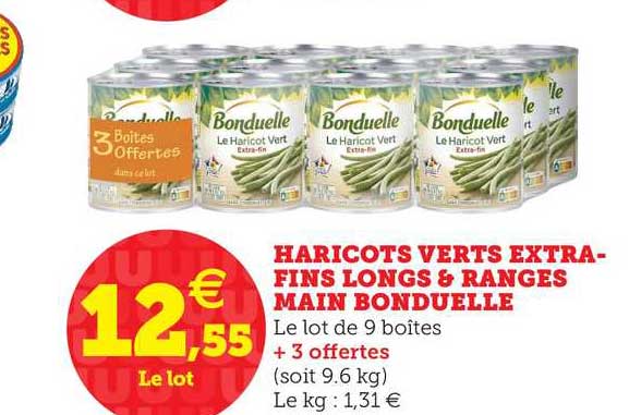 haricots verts extra fins longs & rangés main bonduelle