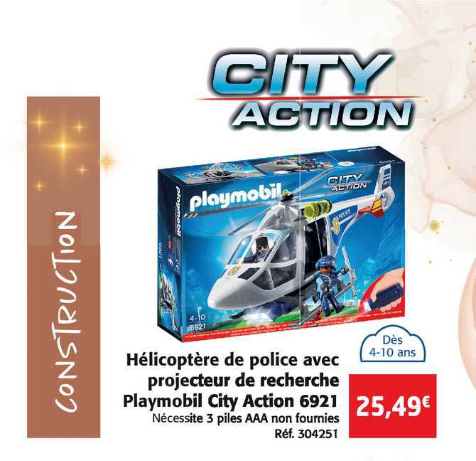 hélicoptère de police avec projecteur de recherche playmobil city action 6921