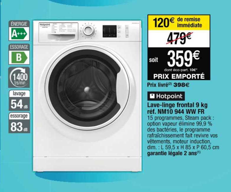hotpoint lave linge frontal 9 kg réf. nm10 944 ww fr