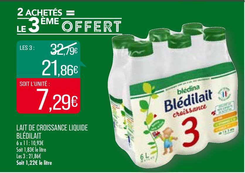 lait de croissance liquide blédilait 2 achetés = le 3ème offert