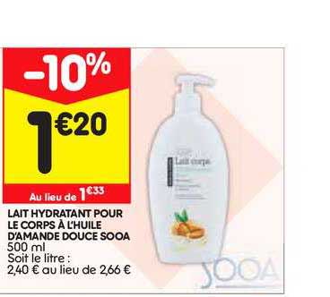 lait hydratant pour le corps à l'huile d'amande douce sooa