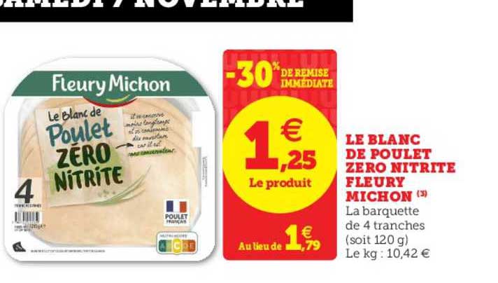 le blanc de poulet zero nitrite fleury michon -30% de remise immédiate