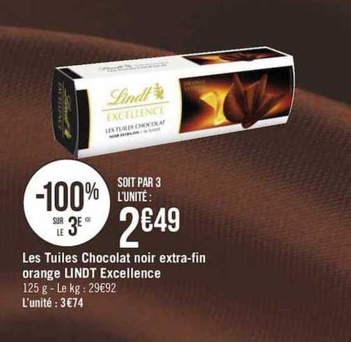 Les Tuiles Chocolat Noir Extra Fin Orange Lindt Excellence -100% Sur Le 3e