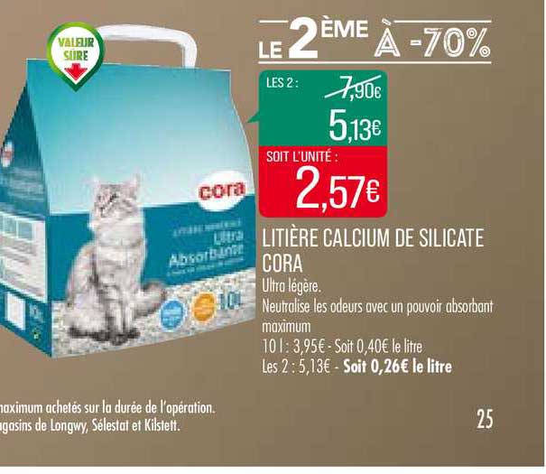 litière calcium de silicate cora le 2ème à -70%