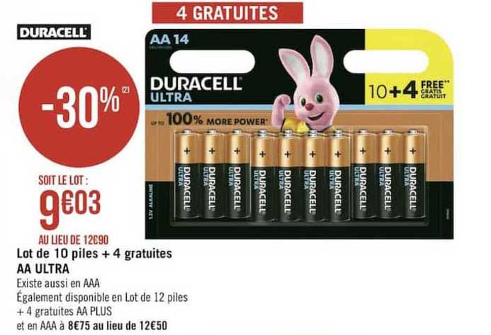 lot de 10 piles + 4 gratuites aa ultra duracell
