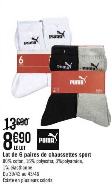 Lot De 6 Paires De Chaussettes Sport Puma