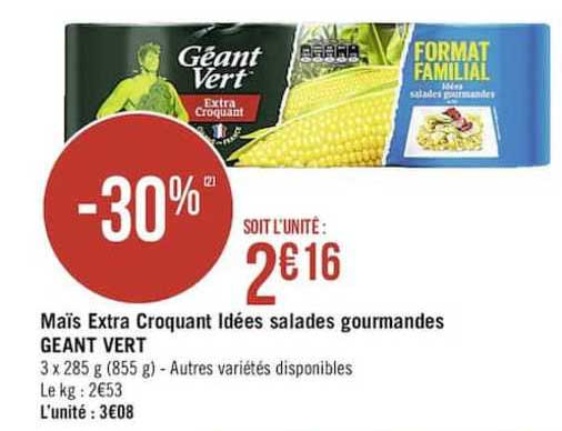 maïs croquant idées salades gourmandes géant vert