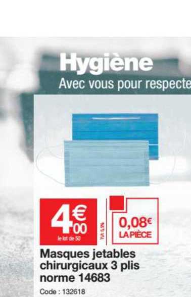 masques jetables chirurgicaux 3 plis norme 14683