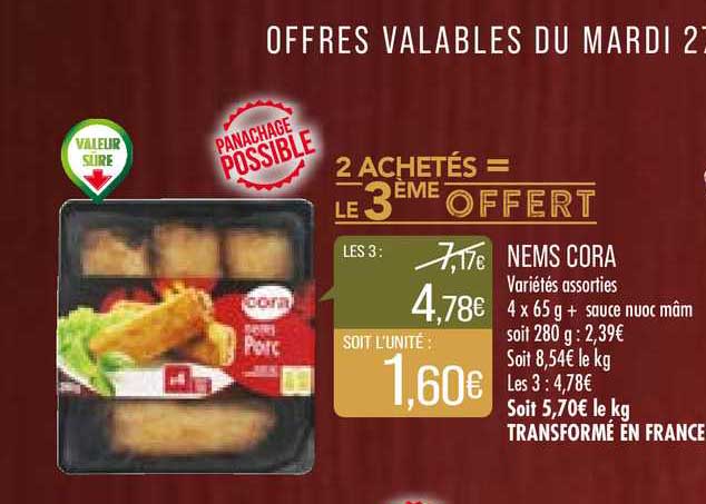 nems cora 2 achetés = le 3ème offert