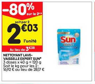 nettoyant lave vaisselle expert sun -80% sur le 2e