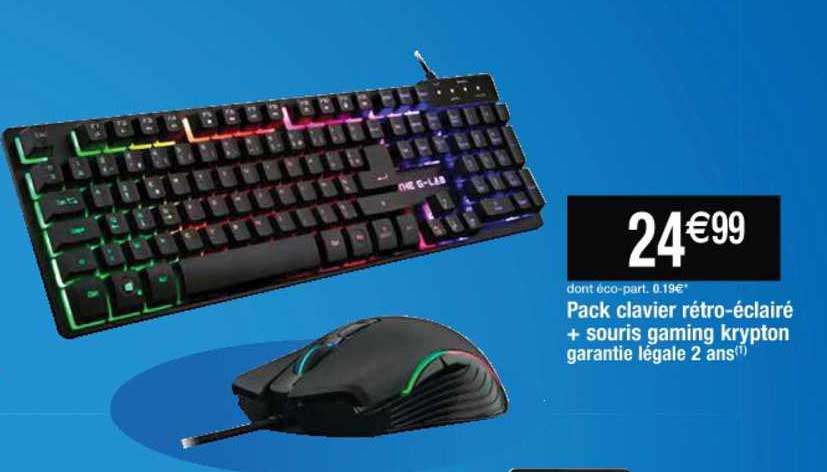 pack clavier rétro éclairé + souris gaming krypton