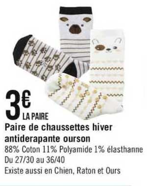 paire de chaussettes hiver antiderapante ourson