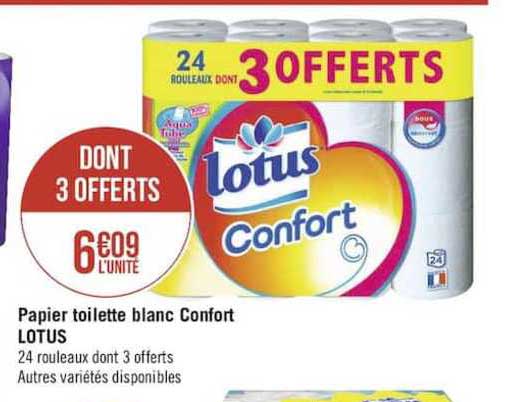 papier toilette blanc confort lotus dont 3 offerts