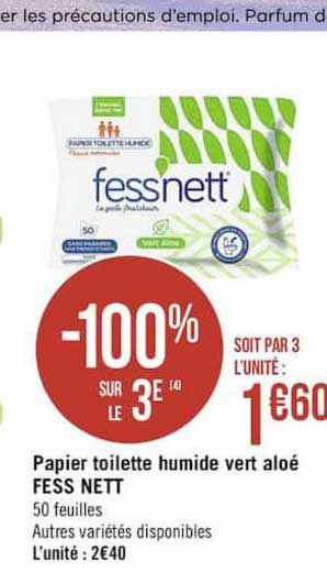 Papier Toilette Humide Vert Aloé Fess Nett -100% Sur Le 3e