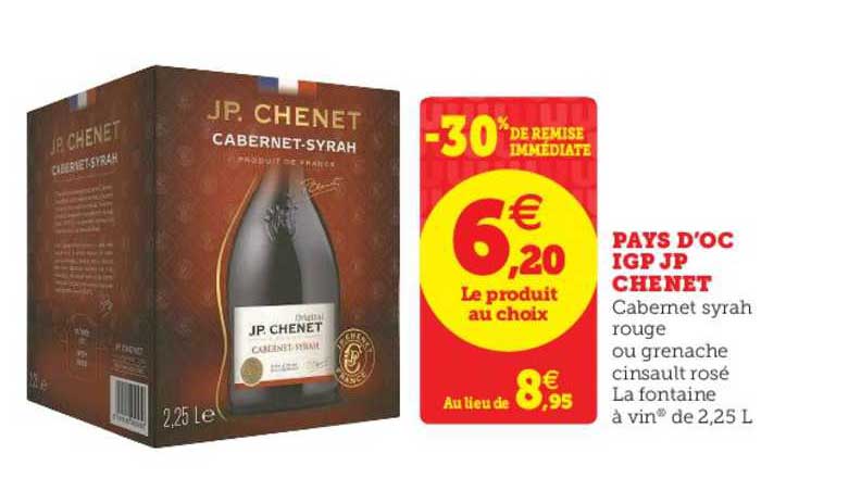 pays d'oc igp jp chenet cabernet syrah -30% de remise immédiate