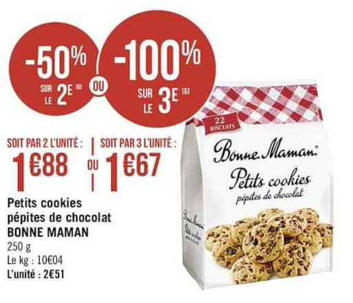 petits cookies pépites de chocolat bonne maman -50% sur le 2è ou -100% sur le 3e