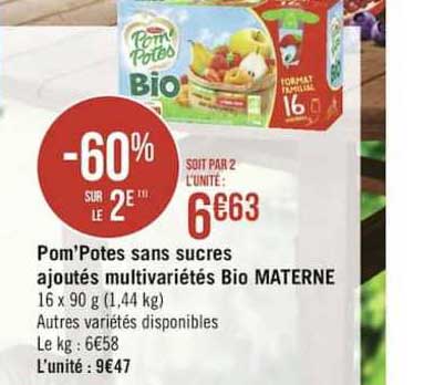 Pom'potes Sans Sucres Ajoutés Multivariétés Bio Materne -60% Sur Le 2e