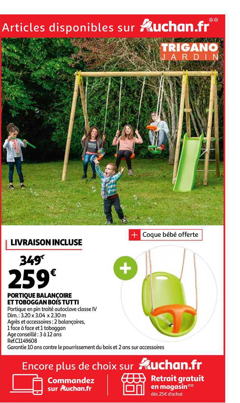 portique balançoire et toboggan bois tutti