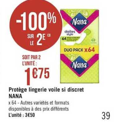 protège lingerie voile si discret nana -100% sur le 2e