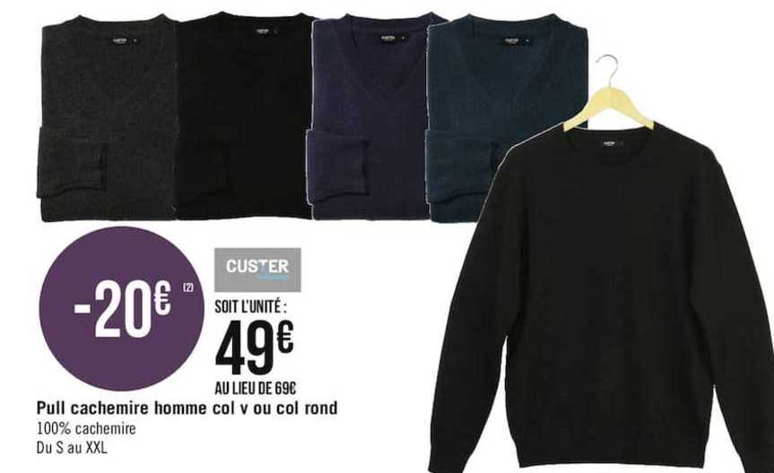 pull cachemire homme col v ou col rond custer