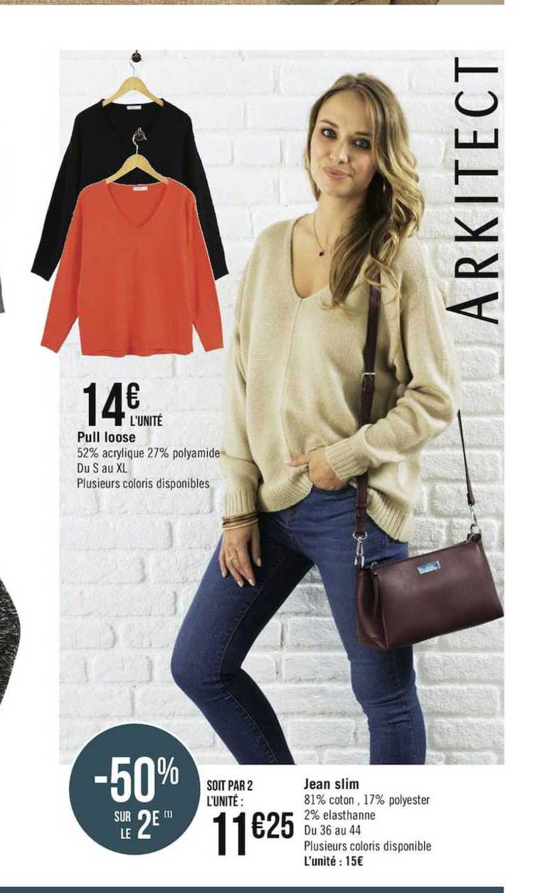 pull loose jean slim -50% sur le 2è