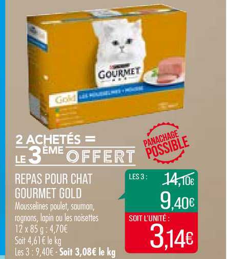 repas pour chat gourmet gold 2 achetés = le 3ème offert