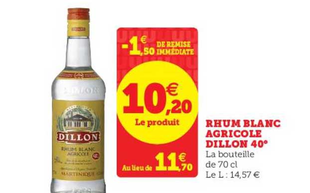 Rhum Blanc Agricole Dillon 40°