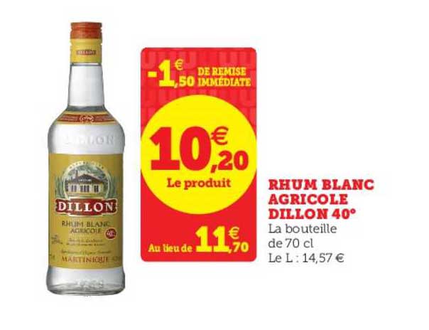 Rhum Blanc Agricole Dillon 40°