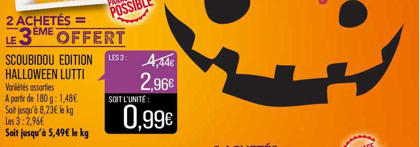 scoubidou édition halloween lutti 2 achetés = le 3ème offert