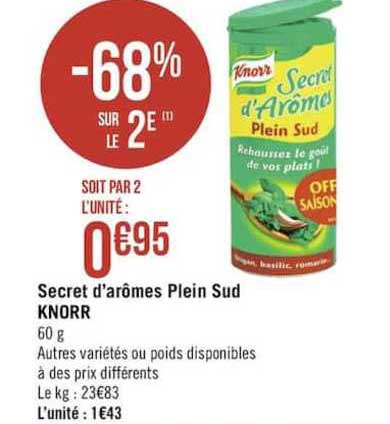 secret d'arômes plein sud knorr -68% sur le 2e