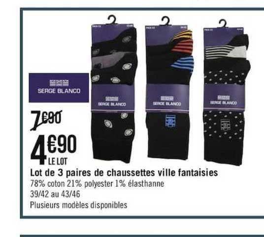 serge blanco lot de 3 paires de chaussettes ville fantaisies