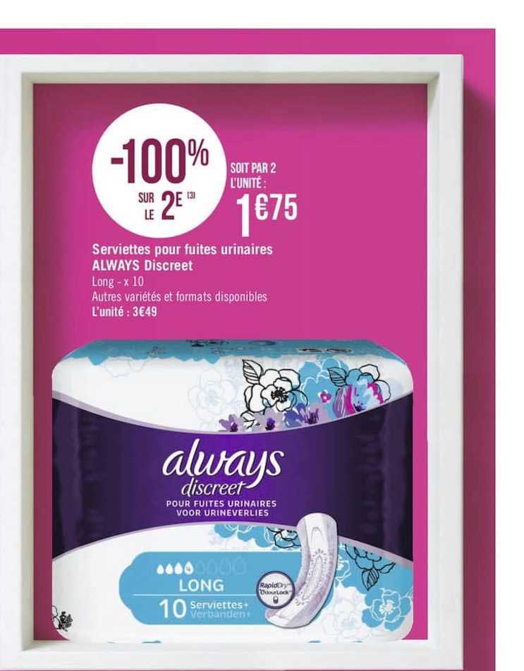 serviettes pour fuites urinaires always discreet -100% sur le 2e