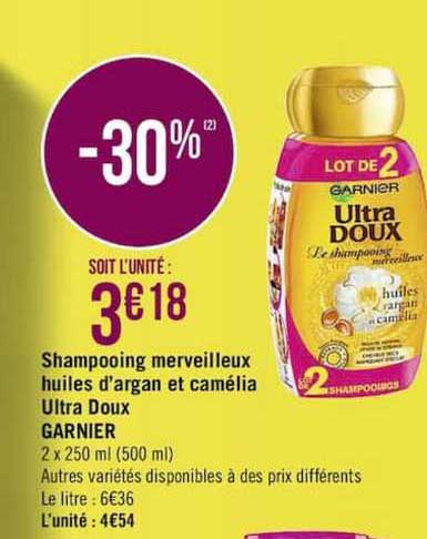 shampooing merveilleux huiles d'argan et camélia ultra doux garnier