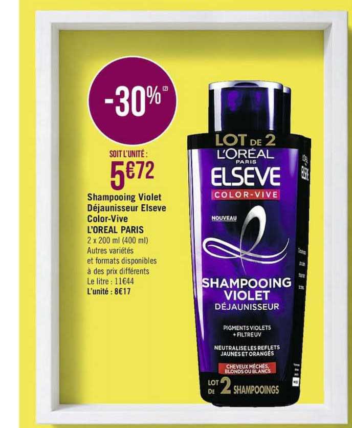 shampooing violet déjaunisseur elseve color vive l'oreal paris