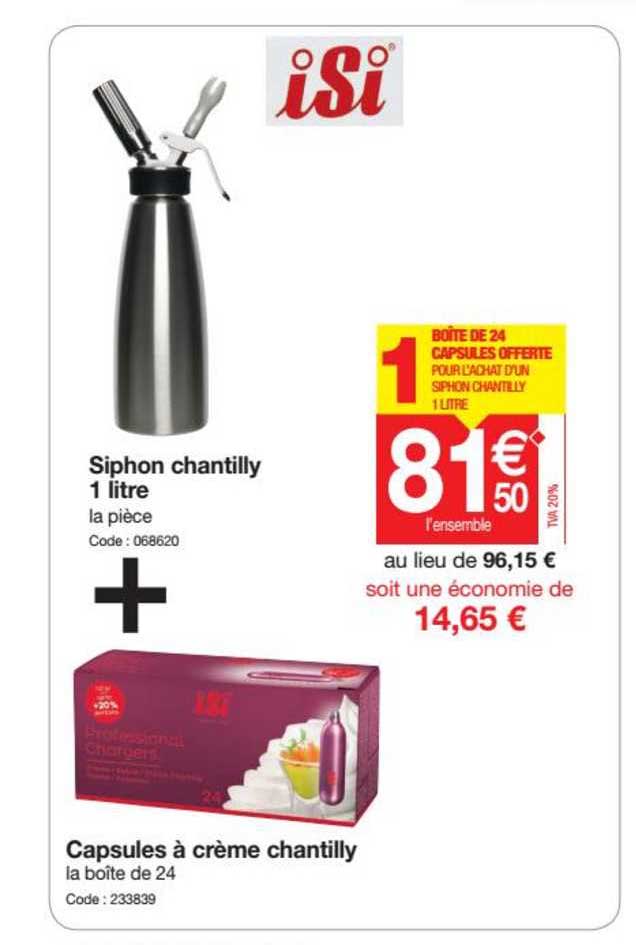 siphon chantilly 1 litre capsules à crème chantilly