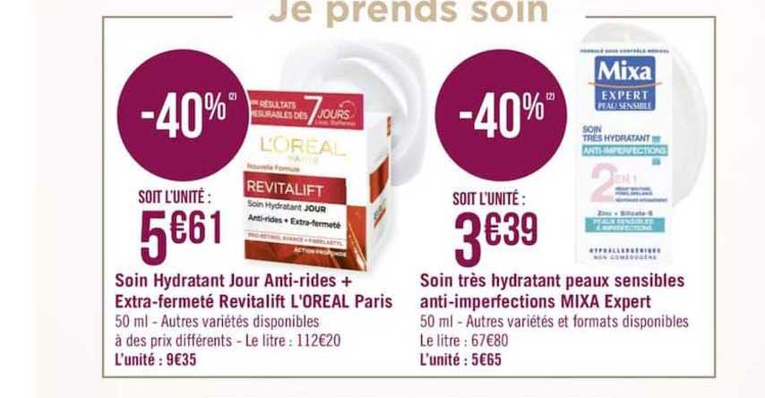 soin hydratant jour anti rides+ extra fermeté revitalift l'oréal paris soin très hydratant peaux sensibles anti imperfections mixa expert