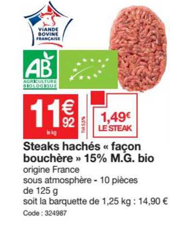 steacks hachés "façon bouchère" 15% m.g. bio