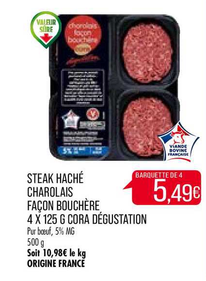 steak haché charolais façon bouchère 4 x 125 g cora dégustation