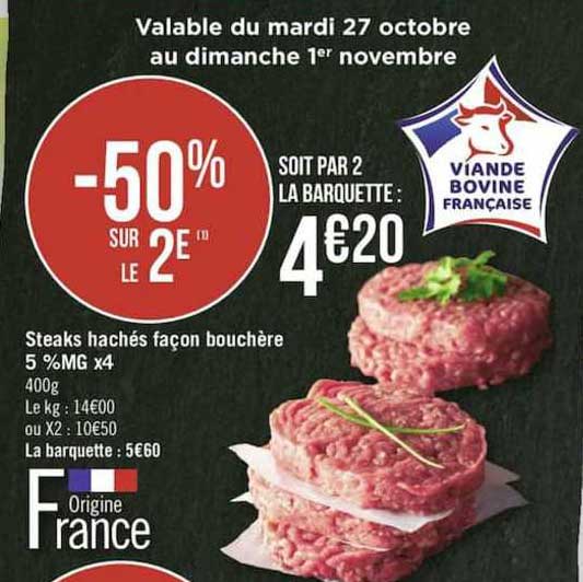 steaks hachés façon bouchère -50% sur le 2è