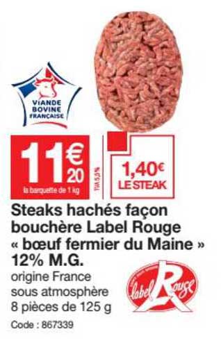 steaks hachés façon bouchère label rouge "bœuf fermier du maine" 12% m.g.