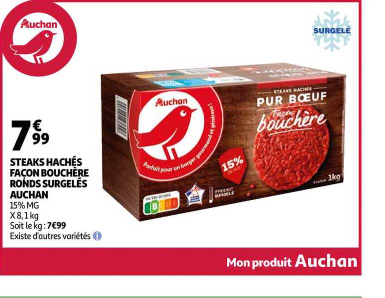 steaks hachés façon bouchère ronds surgelés auchan